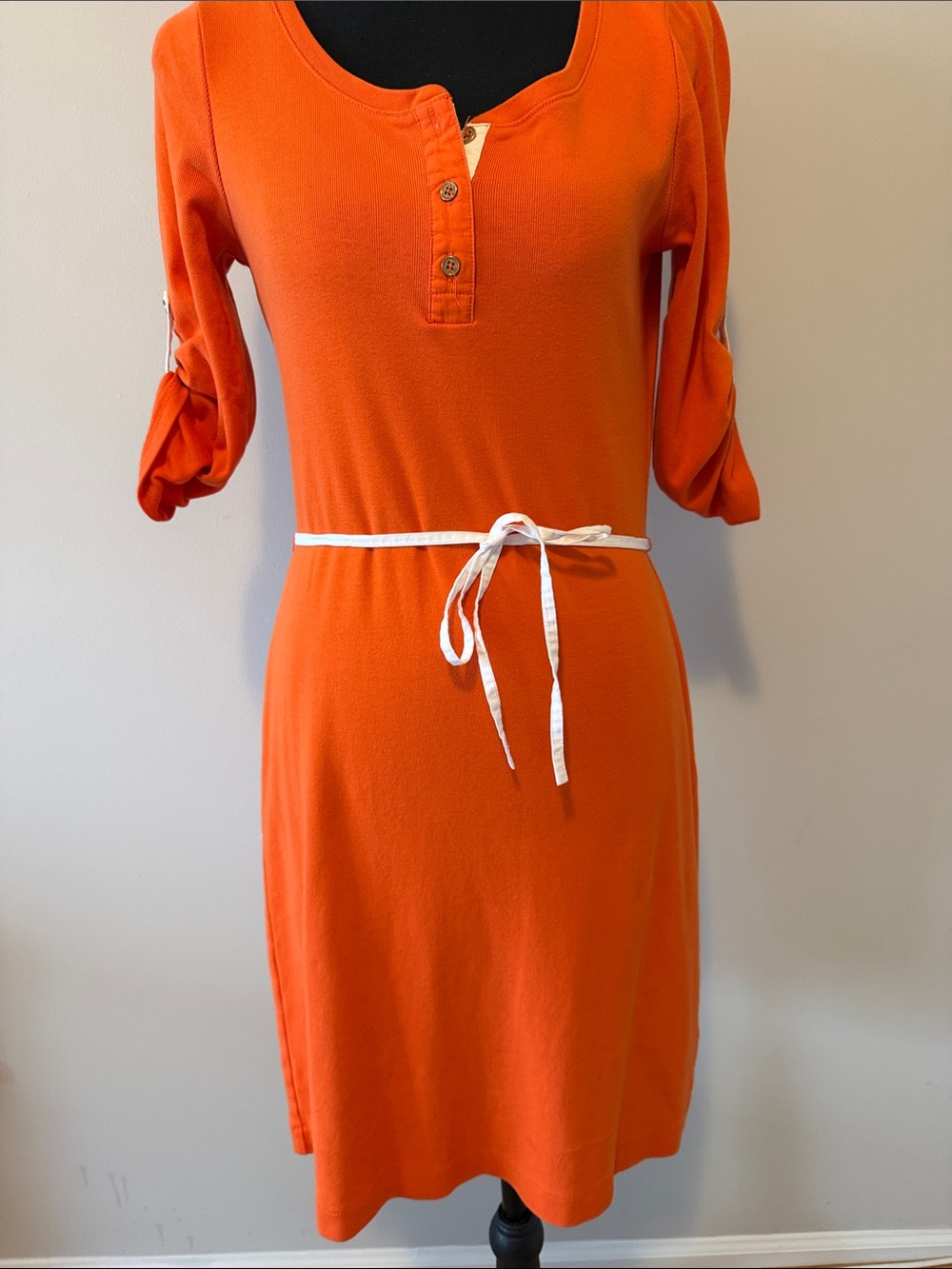 Ralph Lauren Orange Knit Midi Dress with White Tie